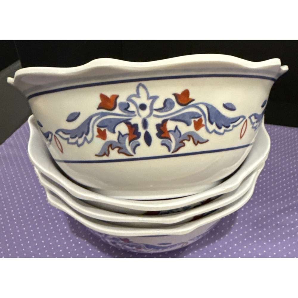 Medici Blue‎ Collection Melamine Salad Bowls Colorful Floral Scrolls Tuscan 4